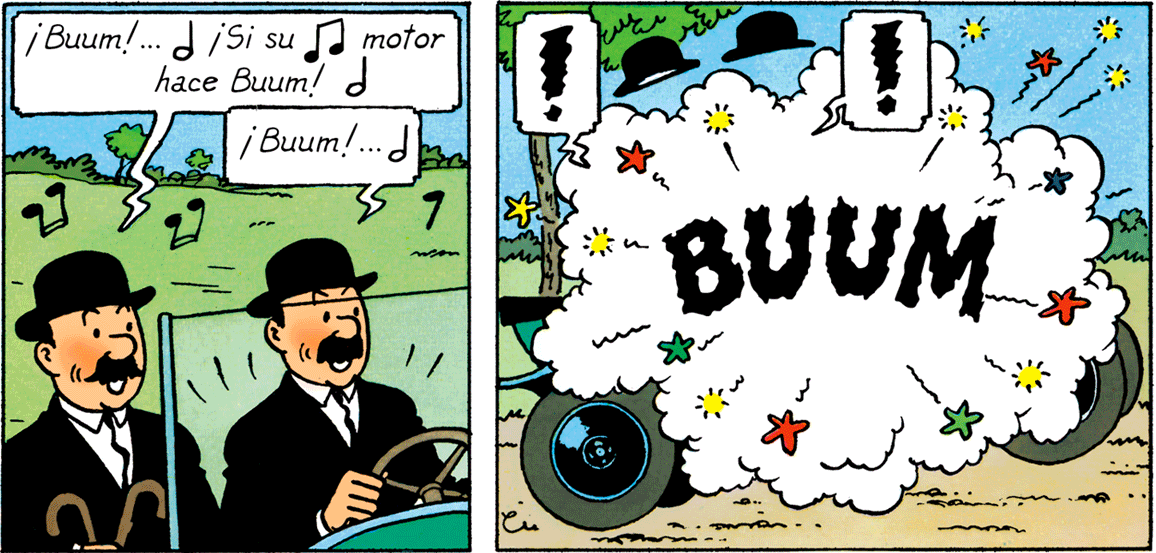 La voiture des Dupondt fait BOUM dans Tintin au pays de l'or noir - page 